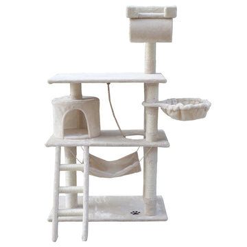 i.Pet Cat Tree 141cm Trees Scratching Post Scratcher Tower Condo House Furniture Wood Beige i.Pet
